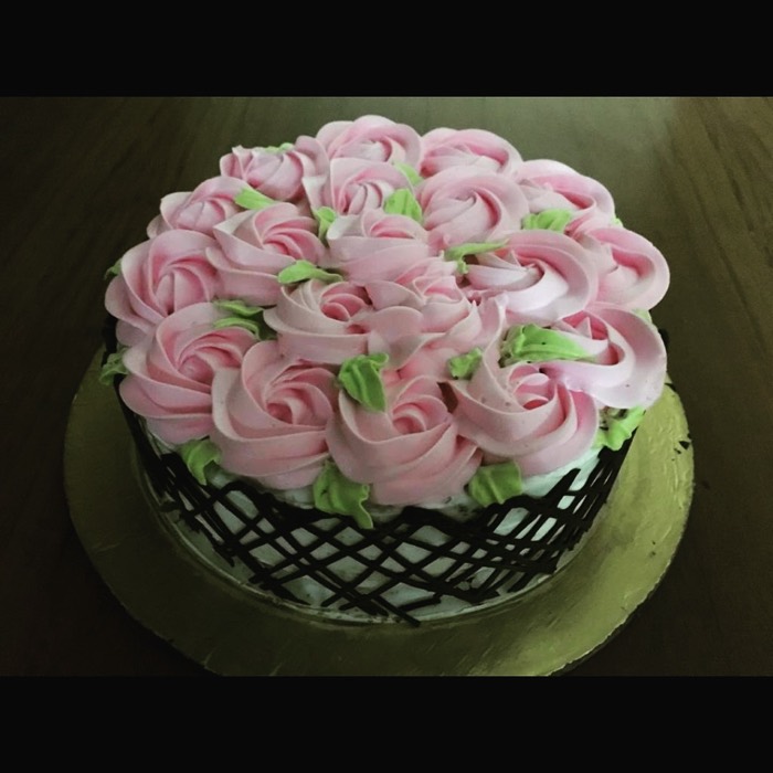 Pink roses in a chocolate lattice